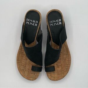 Donald Pliner Women’s Black GYER metallic & tan cork wedge Sandals, size 5.5M